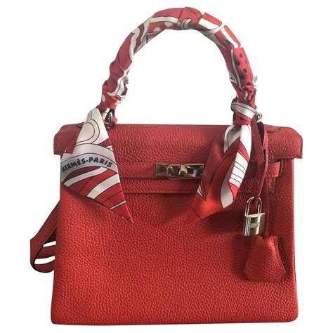 Leather handbag Hermès Red in Leather .